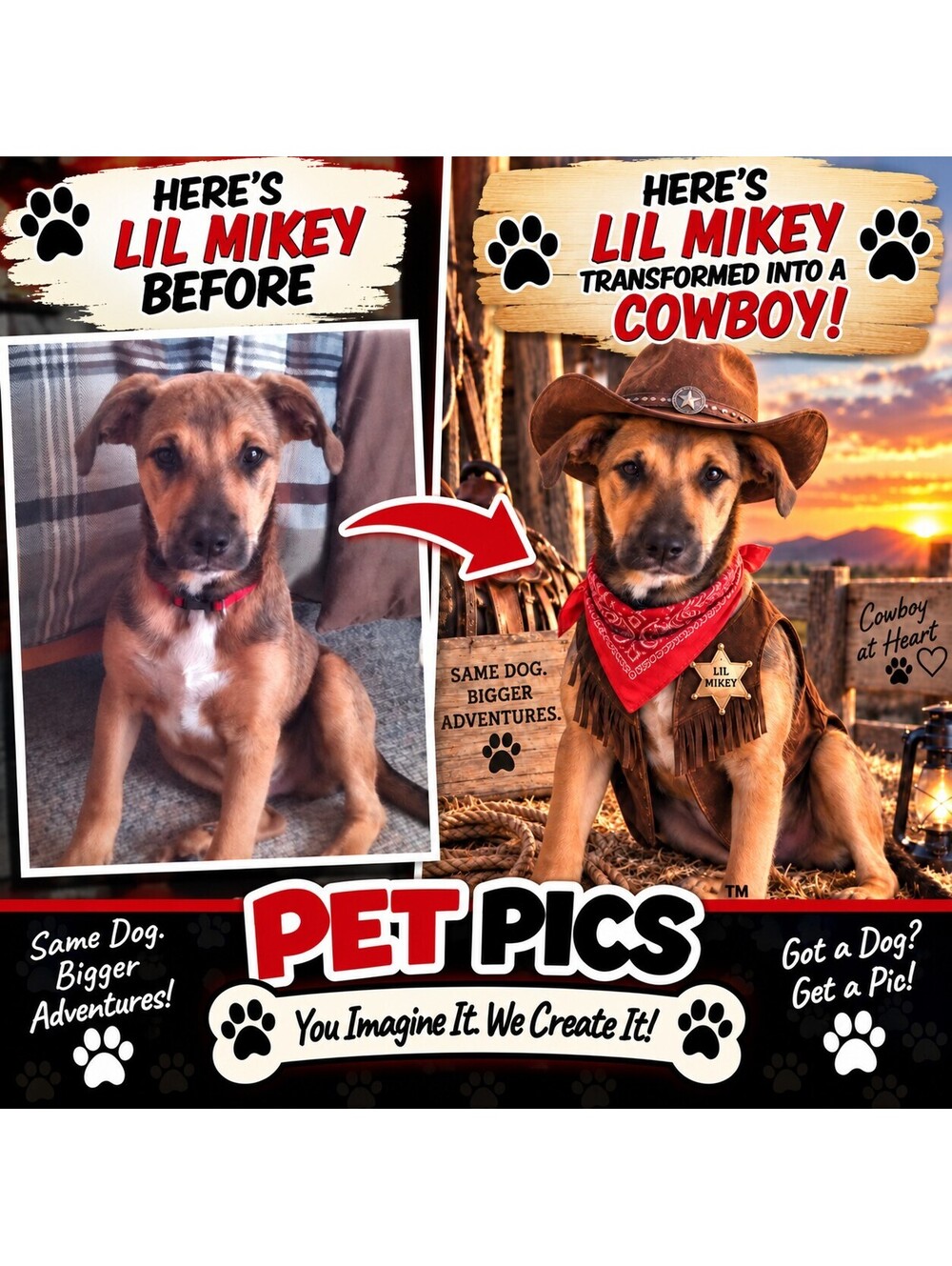 4830 Pet Pics Turn Your Dog Into a Cowboy –Cattle Drive Custom 8x10 Print